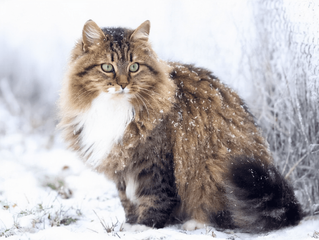 Beautiful Siberian Cat with thick fur and expressive eyes
