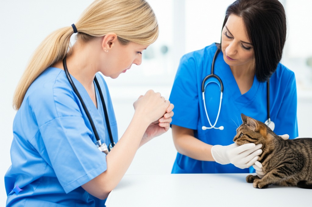 A veterinarian discussing the benefits of spaying with a cat owner