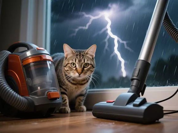 Scaredy Cat in a Thunderstorm and Vacuum Cleaner